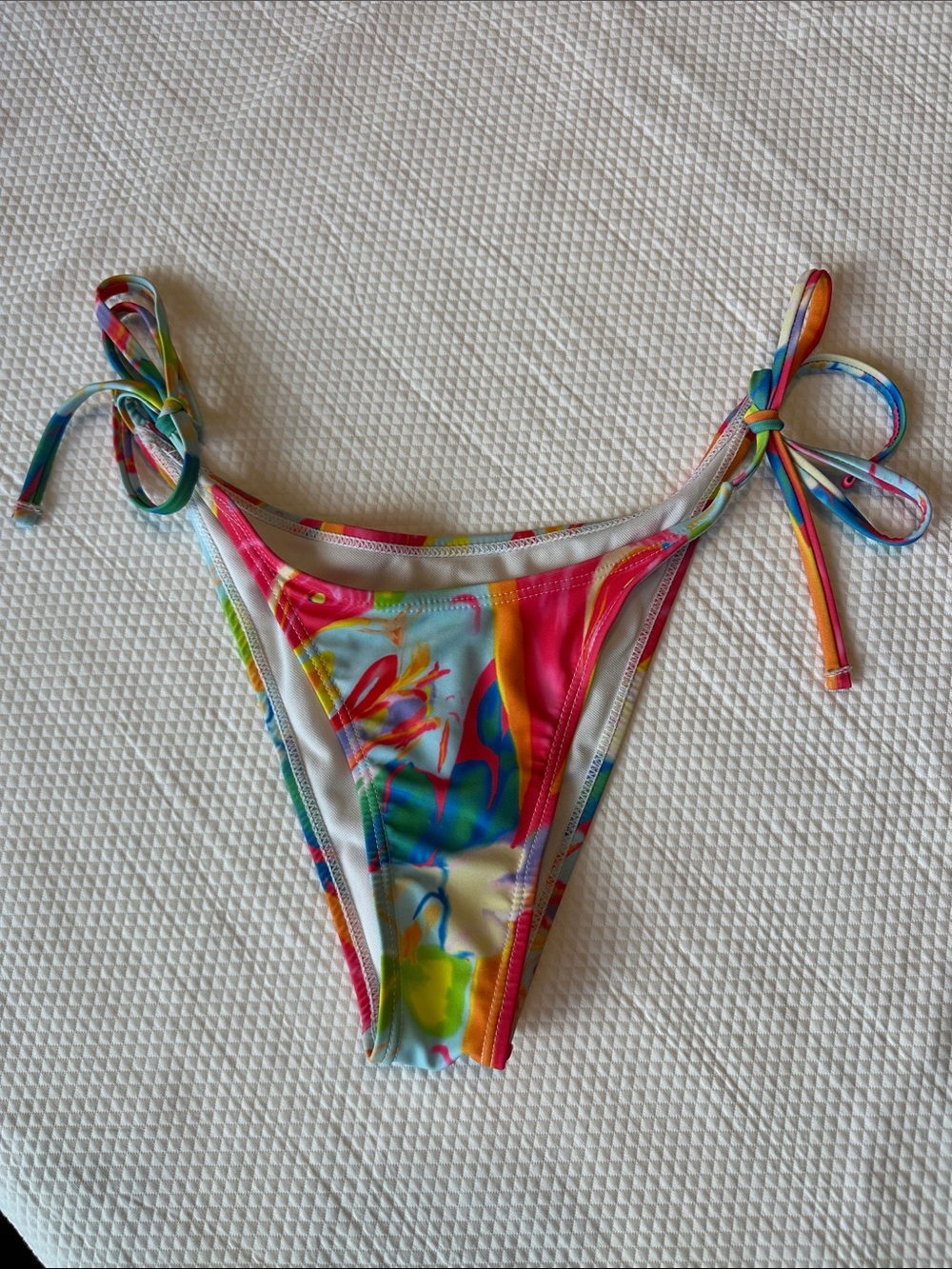Colorful Abstract Floral Tie Side Bikini Bottom Y2K High Cut